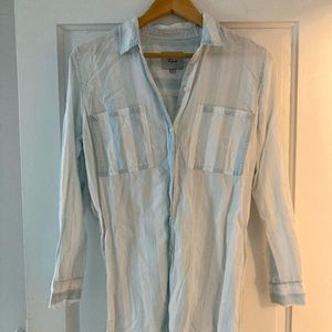 Rails button down long shirt (or dress). Blue and white striped. Small